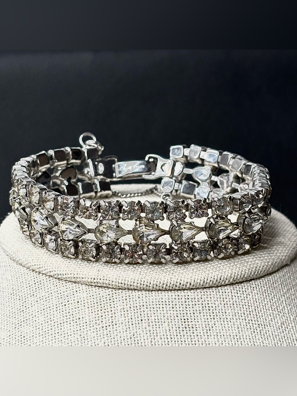 Vintage Signed Teardrop Clear Rhinestone Crystal Bracelet